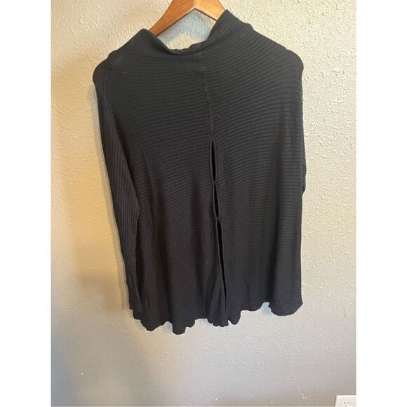 Free People Black Knit Cut Out Top Shirt Tunic Sz Large Open Back - Picture 2 of 4